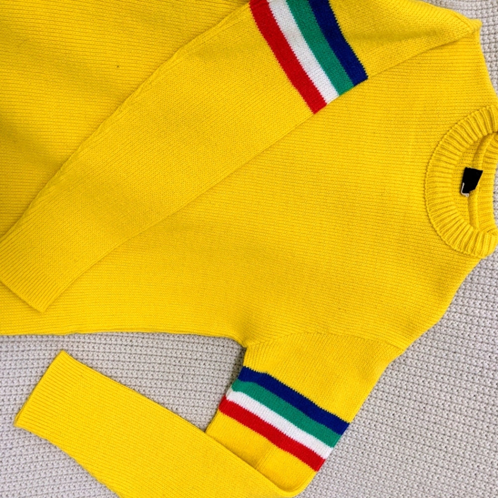 Colorful wool sweater yellow thick fabric medium